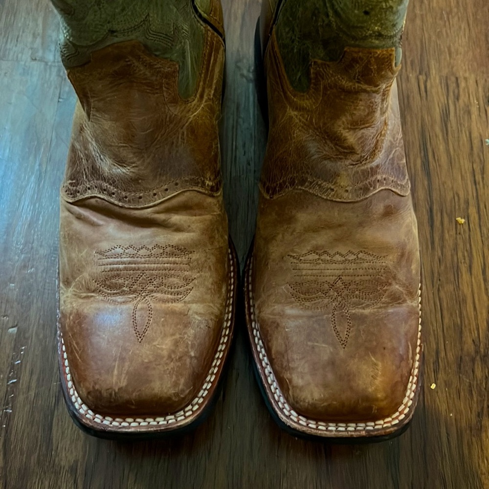 Double-H Boots Cognac & Olive Gabriel Leather Square-Toe Cowboy Boot Men size 12 - Picture 2 of 5